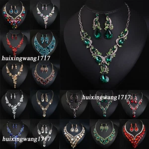 Bridal Women Crystal Necklace Choker Earrings Jewelry Set Wedding Party Bib Gift - Picture 1 of 87