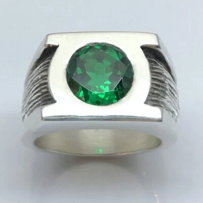 MJG STERLING SILVER GREEN LANTERN RING.10mm CZ. 28 GR. JUSTICE LEAGUE. SZ 10 1/4 - Image 1 of 4