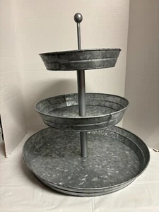 3 Tier Galvanized Steel Serving Tray Rustic Vintage Farmhouse Style - Picture 1 of 15
