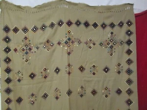 Vintage 70er Jahre Viskose/Baumwolle Vorhang Panel bestickt Geometrien mit verspiegelten Pailletten - Bild 1 von 9