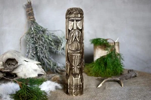Large Slavic wooden idol God Dazhbog in dark color - Picture 1 of 8
