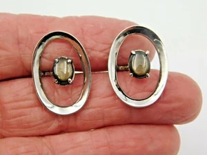 Men's Silver Plated Cufflinks with Brown Cat's Eye Stones - Picture 1 of 4