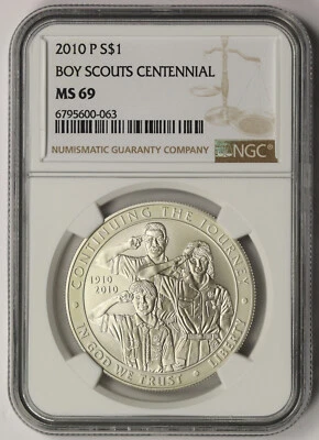 2010-P Boy Scouts Centennial Silver Modern Commemorative Dollar $1 MS 69 NGC - Image 1 of 4