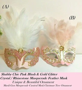 Rubor Rosa Shabby Chic con Brillo Dorado Cristal Mascarada Pluma Máscara Adorno - Imagen 1 de 8