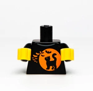 New LEGO BAM Minifigure Torso - Halloween Shirt Black Cat Orange Moon Bats - Picture 1 of 4