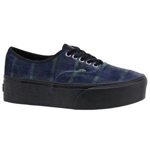 VANS Authentic Stackform Plaid Velvet Platform Shoes, Blue Green, Womens Sizes - Picture 1 of 9