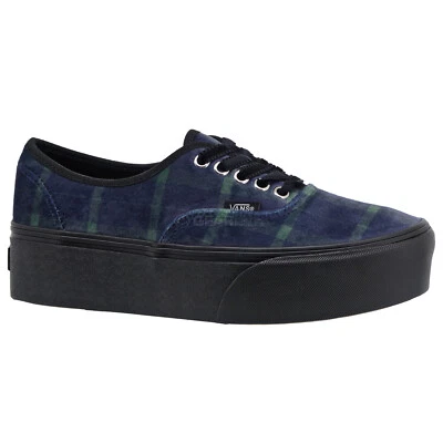 VANS Auténticos Zapatos de Plataforma de Terciopelo a Cuadros Stackform, Azul Verde, Tallas para Mujer Foto 1 de 4