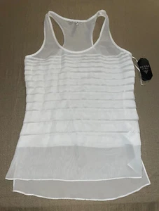 New GUESS Jeans Logo Tank Top Blouse Solid White Sheer Tags On Layered Free Ship - Picture 1 of 6
