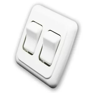 Double 2 Gang On-Off 12 volt White Light Switch - RV Camper Trailer Marine Boat - Picture 1 of 3