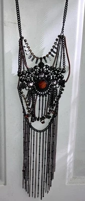 Lindo Collar Estilo Medio-Mal Bronce y Cobre Baguette Estrás Gran Disfraz Foto 1 de 3