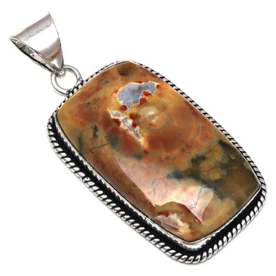 Pendant Rainforest Jasper Gemstone Handmade Silver Jewelry 2" - Image 1 of 4