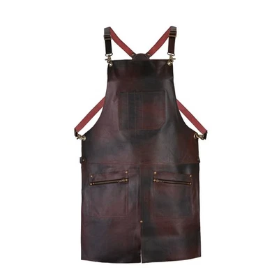 Premium Leather Apron, 2 Zip Pockets, Tool Holder, Split Leg, Unisex, Brown/B - Image 1 of 3