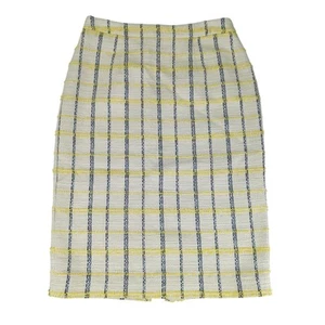 Halogen Tweed Midi Skirt Cream Yellow Black Plaid Women's Size 6 Light Academia - Picture 1 of 4