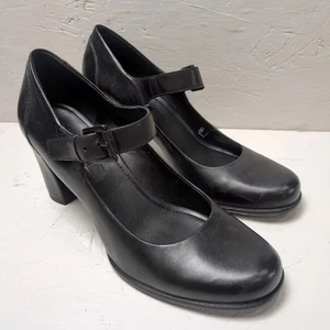 ECCO Womens Mary Jane Heels Shoes EU 39 US 8 Black Leather - Picture 1 of 9