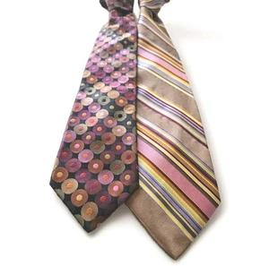 Ted Baker London Silk Ties Lot of 2 Bundle Bold Geometric Stripe Retro Designer - Picture 1 of 5