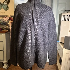 Jillian Jones 100% Wool Embellished Black Sweater Sz 2X - Picture 1 of 7