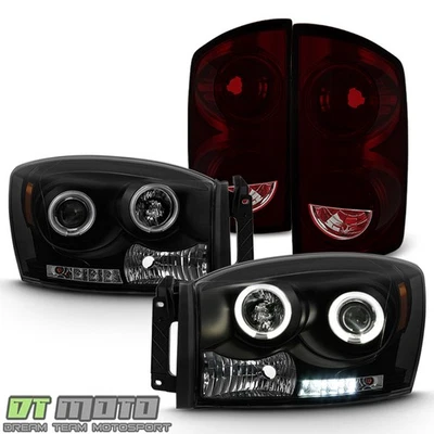 07-08 Dodge Ram 1500 2500 3500 Black Smoke LED Halo Headlights+taillamps Lights - Image 1 of 4