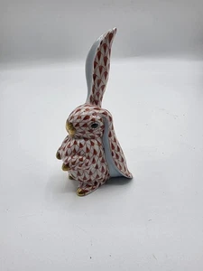 Vintage Herend Hungary Rust Fishnet Ear Up Bunny Figurine 24k Gold Accents - Picture 1 of 7