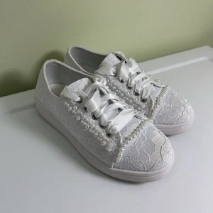 Sweetie Pie Collection Tiana Shoes Girls 5 White Beaded Lace Wedding Sneakers - Picture 1 of 12