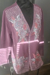 Soft Surroundings Embroidered Jacket Open Front Boho Chic Cottagecore sz Medium - Picture 1 of 7
