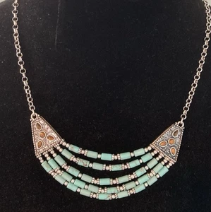 Macy's Lucky Brand Southwestern Style Layered Necklace Turquoise Tiger's Eye NWT - Picture 1 of 14