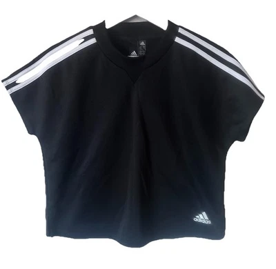 Adidas Essentials Cropped Tee Women's Black/White 3 Stripe Short Sleeve Shirt XS - Image 1 of 4