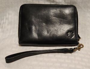 LUCKY BRAND Zip Around Black Leather Wallet Wristlet Classic Plain Card Pockets