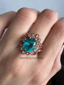 Art Deco Blue Oval Cut Diamond Wedding Ring Vintage Halo Engagement Ring For Her - Picture 1 of 14