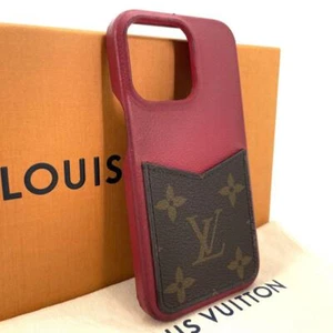 LOUIS VUITTON iPhone 13 Pro Bumper Phone Case Monogram Red Leather PVC USED - Photo 1 sur 9