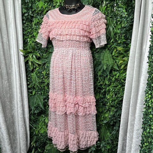 VETEMENTS Abito donna NOAHS STYLE grande rosa con volant ricamato accento cottage 2492