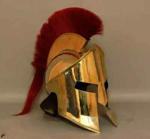 Medieval Vintage 300 King Leonidas Spartan Helmet Gold Finish With Red Plume Gif - Picture 1 of 7