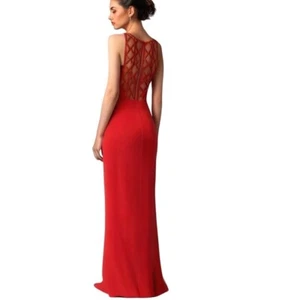 Andretta Donatello Red Gown XS Slit Mesh Beaded Detail Drama Glam Prom Pageant - Picture 1 of 10