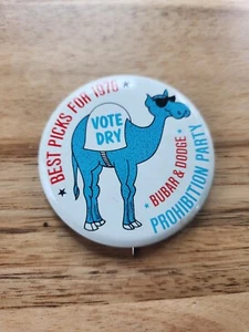 Vintage 1976 Vote Dry Bubar & Dodge Camel Prohibition Party Pin Pinback Button - Picture 1 of 3