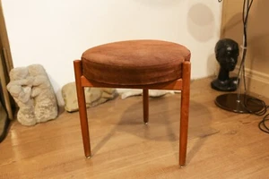 TRUE VINTAGE Hugo Frandsen SPOTTRUP TEAK LEDER HOCKER  60er Danish Modern Tripod - Bild 1 von 11