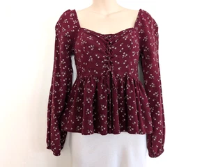 AEROPOSTALE Oberteil Damen S Burgund Blumen Korsett Babydoll Pullover Langarm - Bild 1 von 17