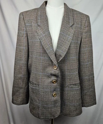 Blazer Alfred Dunner Mezcla Lana Marrón Cuadros Talla 16 Preppy Academia Clásico Grapa Foto 1 de 4