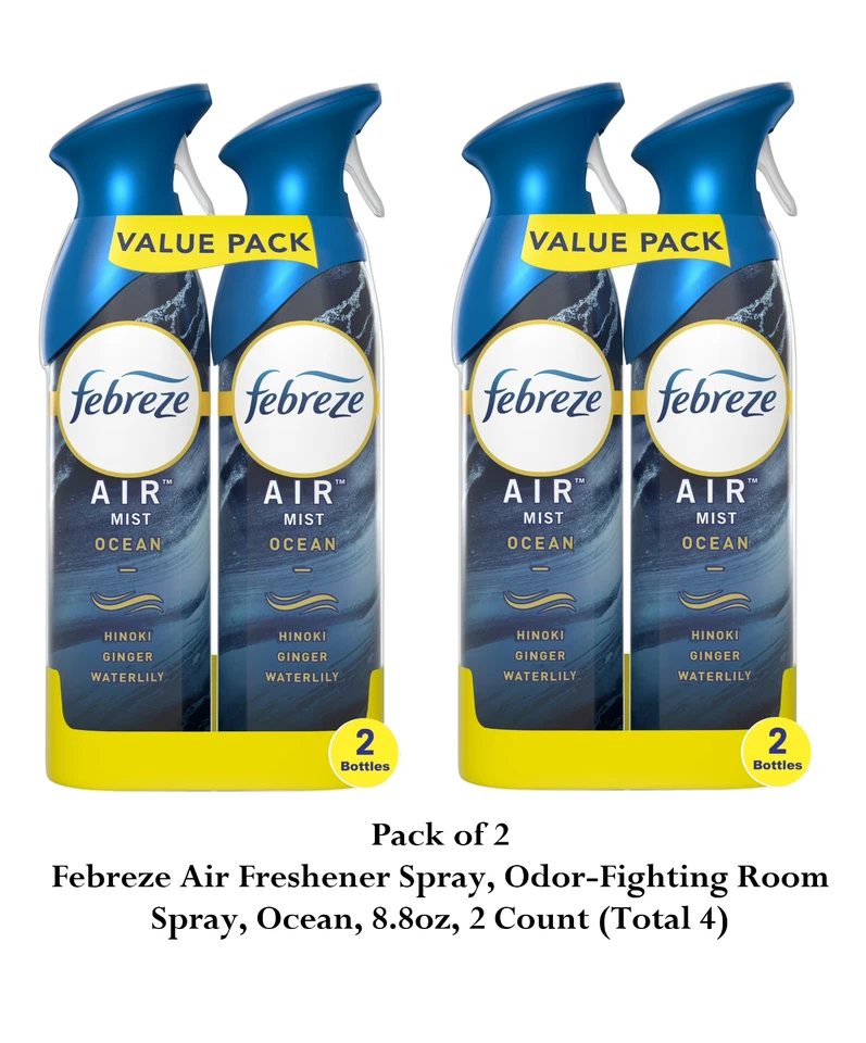 Spray ambientador Febreze, spray para sala de lucha contra olores, océano, 8,8 oz, 4 unidades Foto 1 de 1