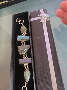 Genuine Labradorite Tennis 925 Sterling Silver 35g Bracelet 7-8. 5" NWOT  - Picture 1 of 10