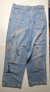 NEW Vintage Miskeen Originals Jeans Mens 36 x 32 Paint Splatter Blue Relaxed Y2K - Picture 1 of 9