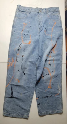 NEW Vintage Miskeen Originals Jeans Mens 36 x 32 Paint Splatter Blue Relaxed Y2K - Image 1 of 4