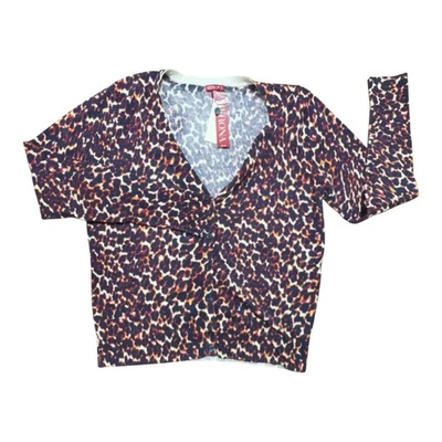 Cárdigan Merona Para Mujer Talla 2XL Suéter Cuello en V Marrón Estampado Animal Manga Larga Foto 1 de 4