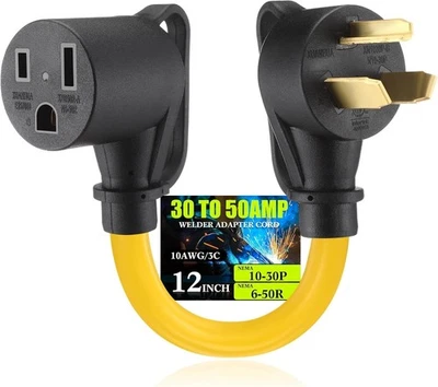 Enchufe de secadora de 3 clavijas 30 AMP a adaptador de soldador de 50 AMP, NEMA 10-30P a 6-50R 30 a 50 Foto 1 de 4