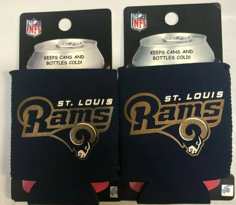 St. Louis Rams Name & Logo NFL Navy Collapsible Can Cooler SET OF 2 Cover