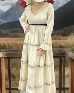 Kurier Mittelalter Renaissance Landhaus Kern weiß creme Prärie Maxikleid - Bild 1 von 13