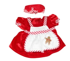 Grembiule abito velluto rosso pan di zenzero natalizio Build-A-Bear cappello signora Claus - Foto 1 di 2