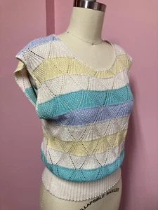 Vintage 1980s darling acrylic knit diamond striped sweater by Kenneth too! S-M - Picture 1 of 5