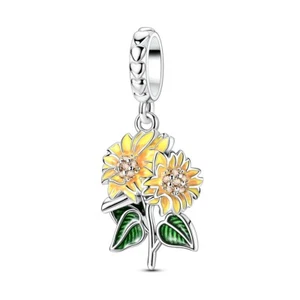 MULA Original Schöne Sonnenblume Anhänger Charm CZ Für Armband 925 Versilbert - Bild 1 von 6