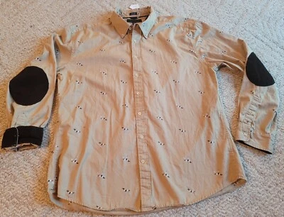 Camisa Tommy Hilfiger Para Hombres Calce Ajustado L/S 2XL Estampado de Perro Bronceado con Codera de Pana Foto 1 de 4