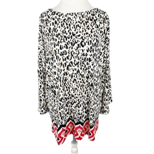 Chicos Jersey Knit Leopard Tunic Ikat Hem Boxy Lagenlook Chic Artsy Size 3 = XL - Picture 1 of 8