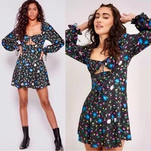 For Love & Lemons NWT Lexy Mini Dress Floral Long Sleeve Black MSRP $207 Size S - Picture 1 of 16